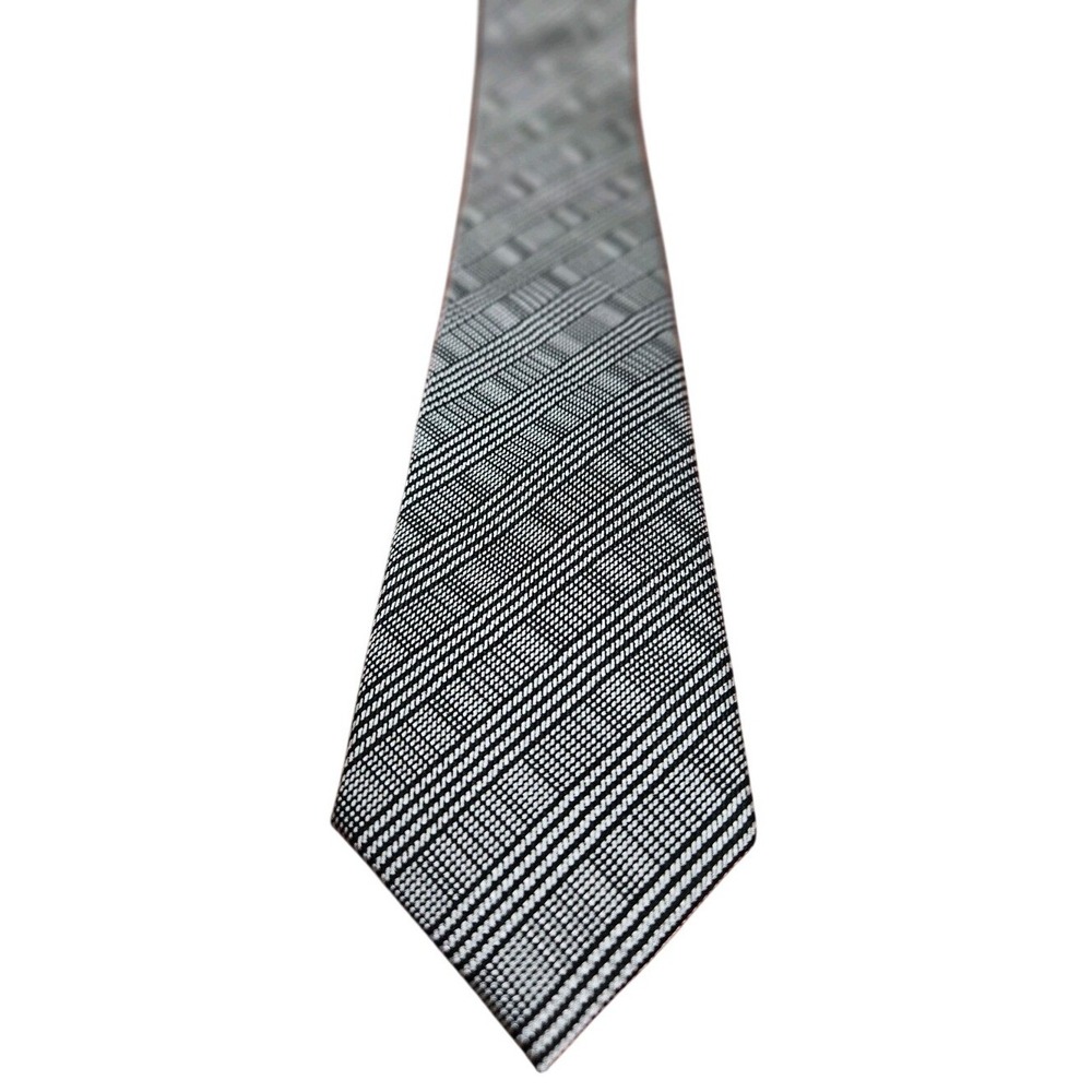 Hi-Brow Mens Necktie Black White Glen Plaid Check 100% Silk Hand Made Tie